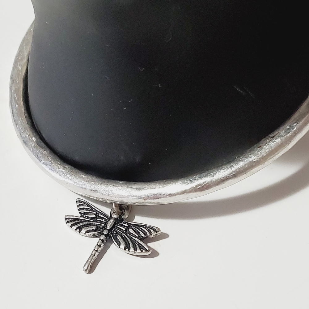 Dragonfly Bangle Bracelet 3" Silver-Tone Dangling Charm